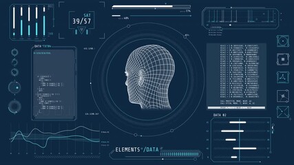 Animation of a high-tech display with head scanning and data processing - Powered by Adobe