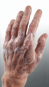 Side view of hand with characteristic tightening and glossy white appearance illustrating scleroderma effects.