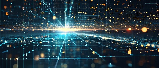 Fototapeta premium Digital transformation in technology landscape abstract content futuristic environment wide-angle perspective innovation concept