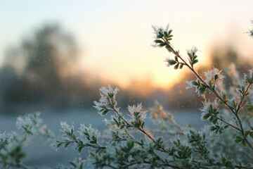 Obraz premium beautiful frosty window adorned with intricate ice patterns showing solitary warm light in corner