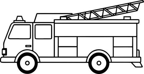 Fire ladder truck outline vector illustration, line art © 99 vector art