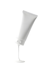 Capture smooth, luxurious texture with this pristine white cosmetic cream dispensing from a clean tube, perfect for beauty product mockups and skincare advertising.
