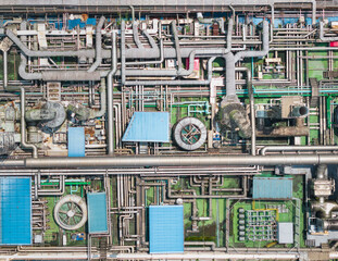Aerial Industrial Complex Pipeline Network Factory View