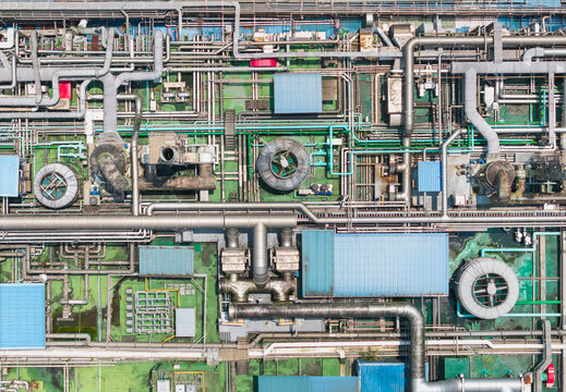 Aerial Industrial Complex Pipeline Network Factory View