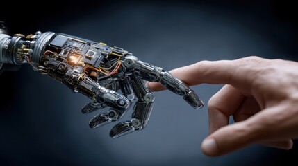 Robot hand touching human hand technology