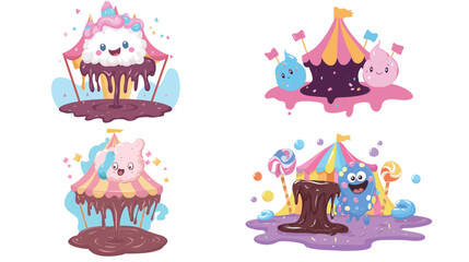 A cotton candy slime with pastel swirls and sugar-like sparkles, featuring soft pink, blue, and lavender tones, perfect for kawaii designs, sensory play concepts, and sweet-themed illustrations.