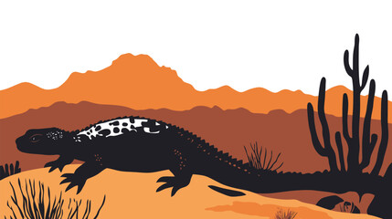 A bold silhouette of a Gila monster crawling, featuring a distinct lizard shape with detailed limbs, tail, and head profile, perfect for wildlife icons, desert animal illustrations, and reptile-themed