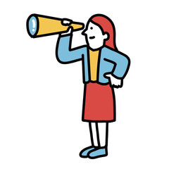 望遠鏡を手に持つ女性のイラスト