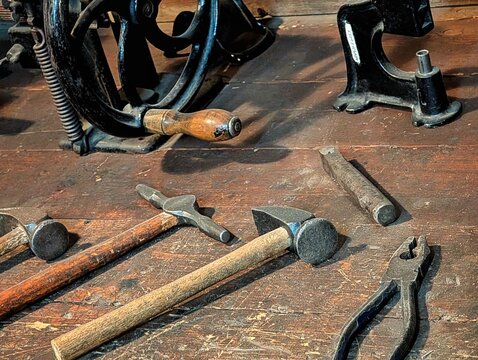 hammer and nails, old tools background 