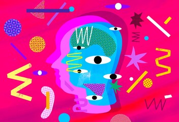 concept illustration with silhouettes  of heads