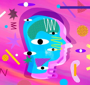 concept illustration with silhouettes  of heads