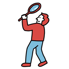 虫眼鏡を手に持つ人物のイラスト