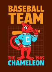 Mascot of Chameleon Cartoon Illustration in Vintage Style