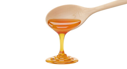 Golden honey gracefully dripping from a wooden spoon, capturing pure sweetness and natural goodness in a visually appealing pour.