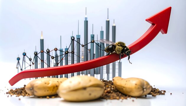 Rising graph with bee on it, above peanuts and soil