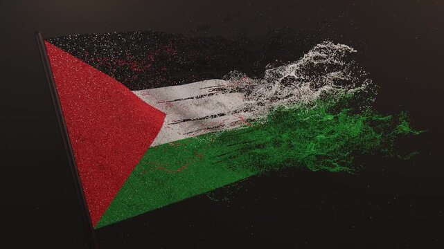 Particle flag animation of Palestine. Flag of Palestine. Waving flag of State of Palestine