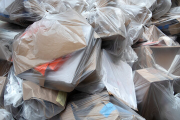 A pile of garbage in plastic bags in the street of New York