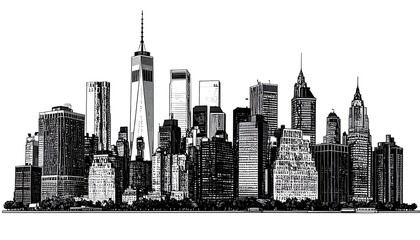 Obraz premium Monochrome cityscape skyline, various building heights and styles