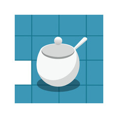 Obraz premium White teapot with a lid and handle on a blue grid background