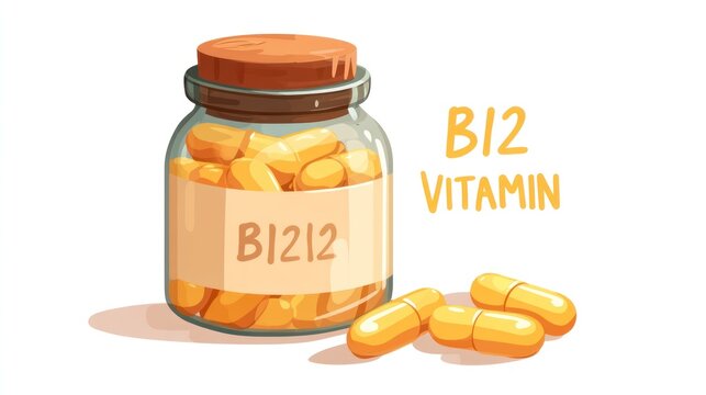 Vitamin b 12 capsules in glass jar
