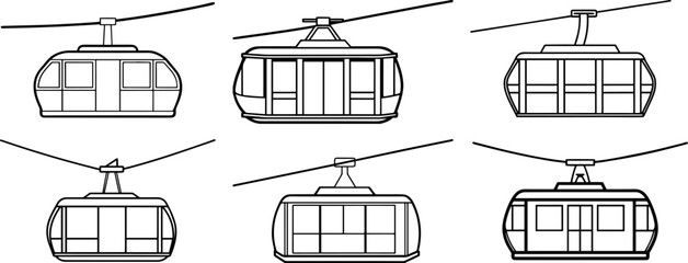 Set of Cable car outline vector illustration, line art