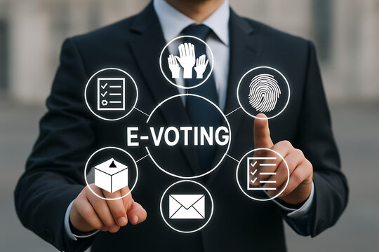 E-VOTING. Mixed environment, e-voting technology concept. Online Internet Electronic.