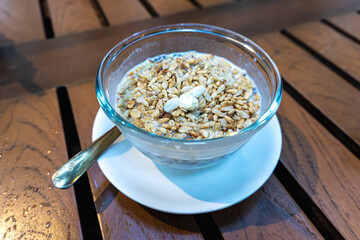 Khanom Khao Mao, a Thai dessert on the table