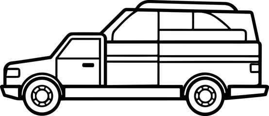 Car carrier outline vector illustration, line art