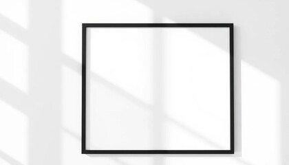 Minimalist black frame mockup on white wall, sunlight shadow ,  art print,  texture