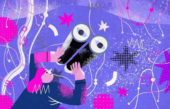 Woman looking through binoculars