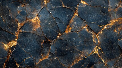 Dark rock texture with golden veins abstract background.