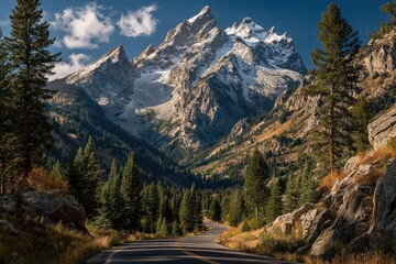 Naklejka premium Scenic mountain road through a valley