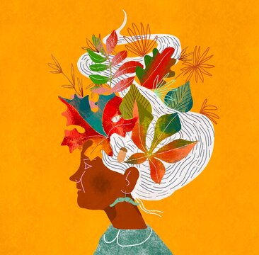 Autumnal Woman&rsquo;s stylish portrait with leaves  in her hair