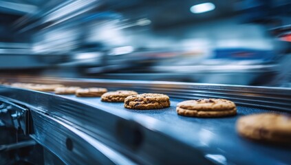 Cookies on a factory production line