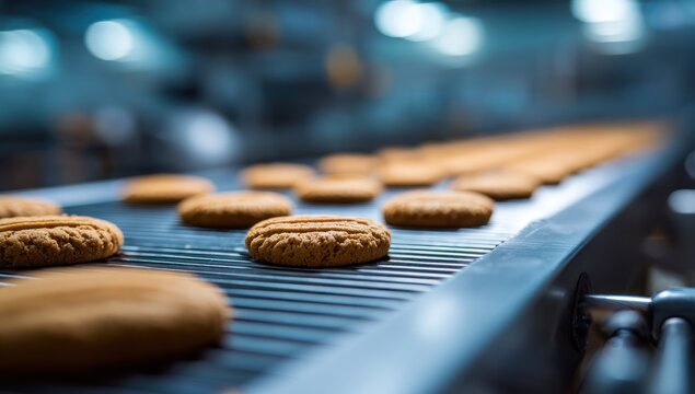 Cookies on conveyor belt
