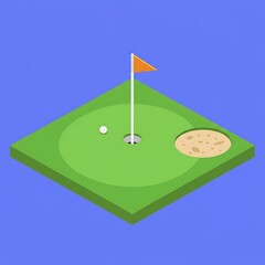 Minimal isometric golf field with flag and hole