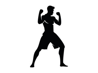 Flat vector silhouette of a male fighter boxing combat sport or martial arts