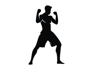 Flat vector silhouette of a male fighter boxing combat sport or martial arts