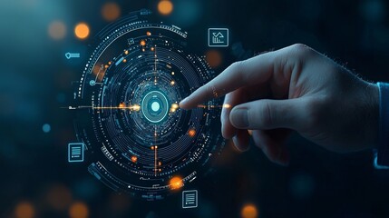 Interactive digital interface technology lab graphic design futuristic environment close-up view data visualization concept