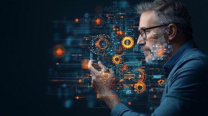 Innovative technology concept digital workspace creative visualization intimate setting profile view futuristic design