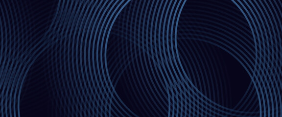 Fototapeta premium Abstract blue glowing geometric lines on dark blue background. Modern shiny blue circle lines pattern. Futuristic technology concept.