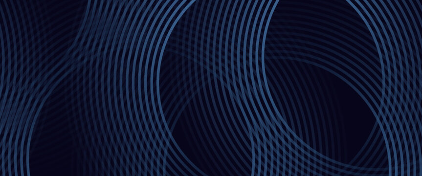 Abstract blue glowing geometric lines on dark blue background. Modern shiny blue circle lines pattern. Futuristic technology concept.