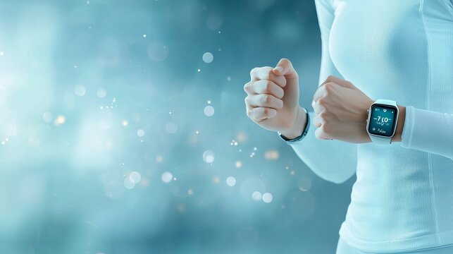 Fitness tracking action home setting digital device indoor environment close-up view health awareness