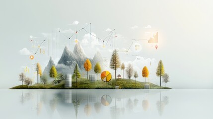 Data visualization and nature harmony mountainous landscape infographic art digital environment aerial view innovation concept