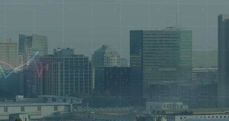 After grid fading in animated dual neon lines dipping,rising,converging visualizing market trends - Powered by Adobe