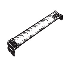 Hand drawn illustration of a black and white measuring tape isolated on white
