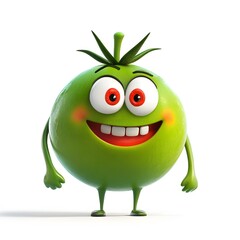 Cute green tomato character, on a white background