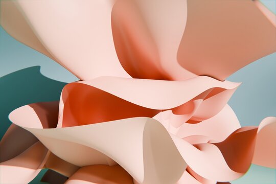 Flowing abstract 3D form with soft peach and coral tones