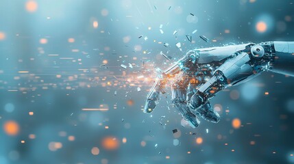 Disruptive technological evolution robotic hand breaking barriers in futuristic environment