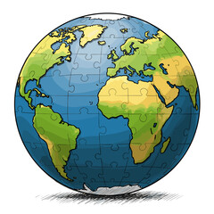 Fototapeta premium World globe puzzle illustration earth continents oceans geography art
